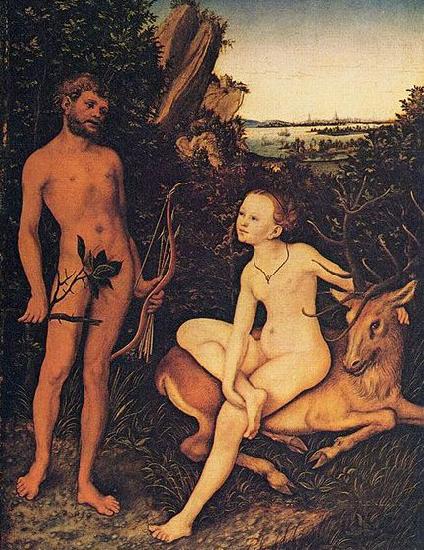 Lucas Cranach Apollo and Diana in forest landscape Norge oil painting art
